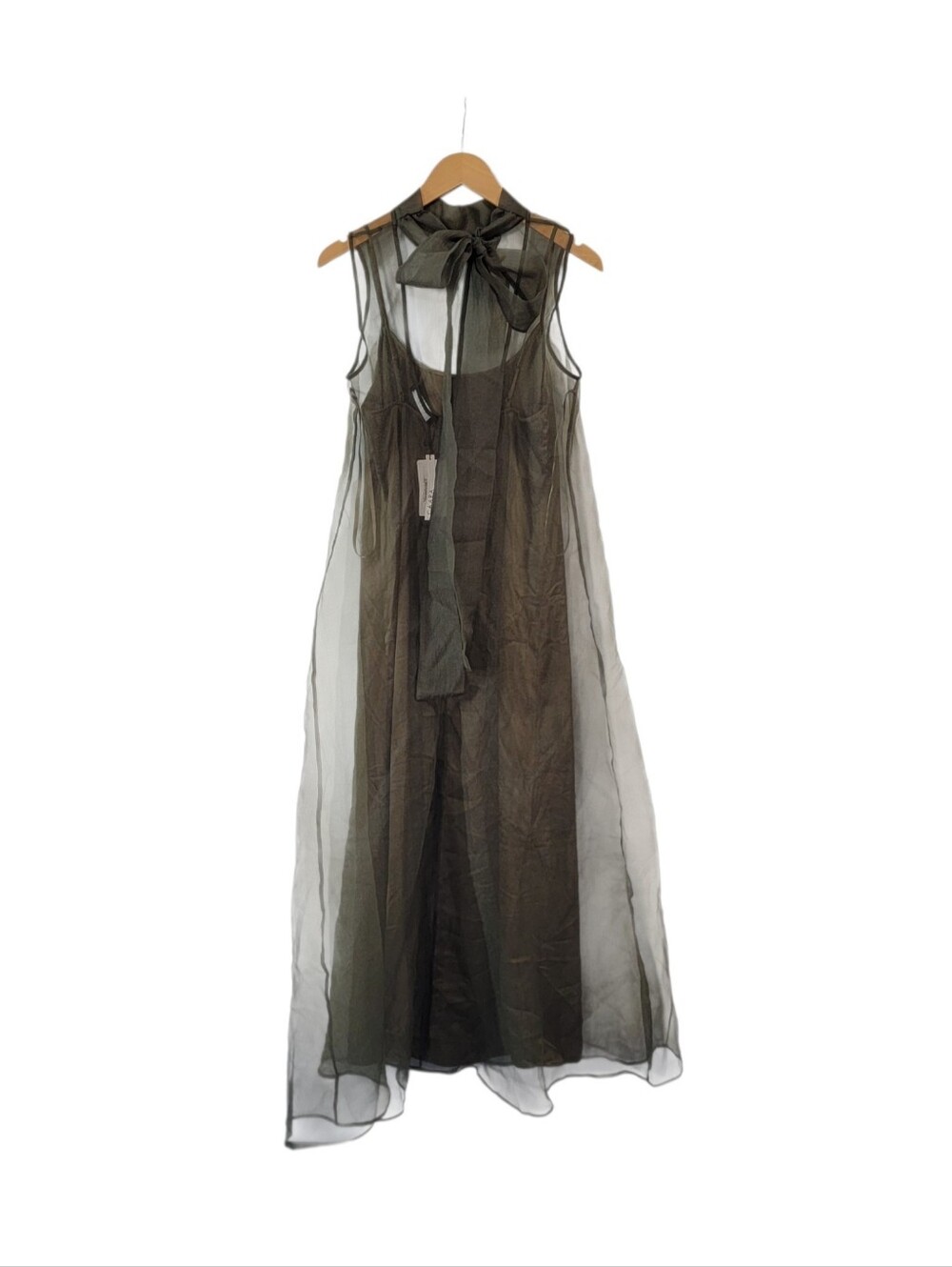 Olive Green Maxi Dress with Sheer Neckline - Picture 8 of 10